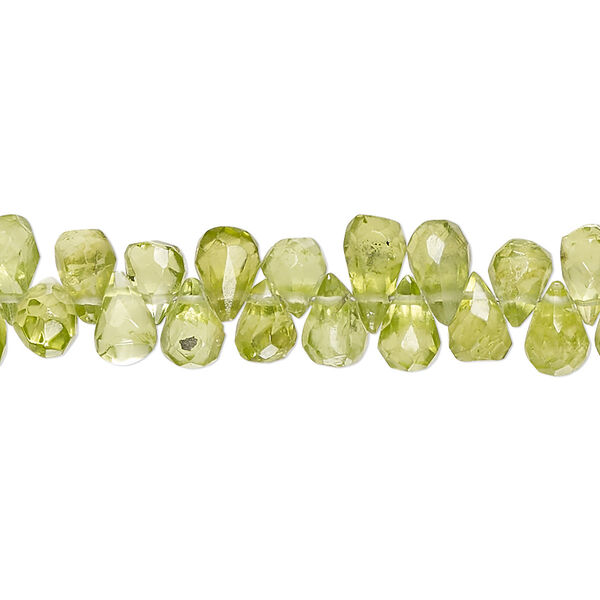 Bead, peridot (natural), 5x4mm-13x5mm hand-cut top-drilled faceted teardrop, C+ grade, Mohs hardness 6-1/2 to 7. Sold per 14-inch strand, approximately 130 beads. image number 0