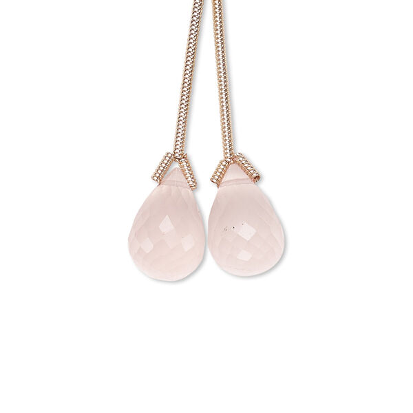 Rose quartz 1pkg2, hand-cut top-drilled faceted teardrop bead natural 12x8mm-13x9mm image number 0
