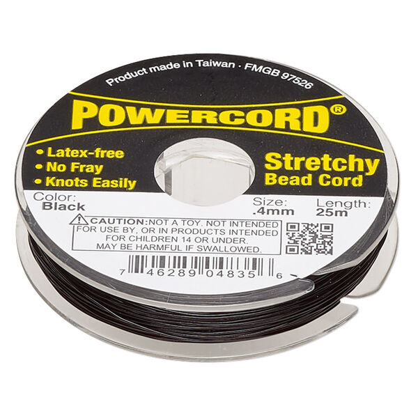 Cord, Powercord®, elastic, black, 0.4mm, 3.5-pound test. Sold per 25-meter spool. image number 0