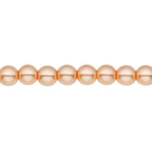 Bead, Czech pearl-coated glass druk, opaque peach-orange, 6mm round. Sold per 15-1/2" to 16" strand.