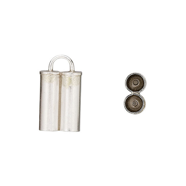 Cord end, sterling silver, 14x9.5mm double round tube, 4mm inside diameter. Sold per pkg of 2. image number 0