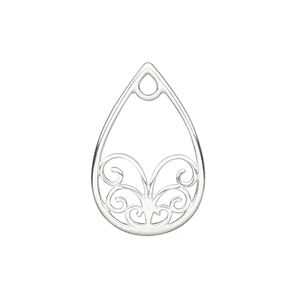 Component, sterling silver, 25x16.5mm slightly domed teardrop with swirl design. Sold individually.