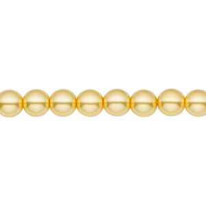 Bead, Czech pearl-coated glass druk, opaque yellow, 6mm round. Sold per 15-1/2" to 16" strand.