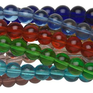Bead, glass, assorted transparent colors, 8mm round. Sold per pkg of (10) 15-1/2" to 16" strands.
