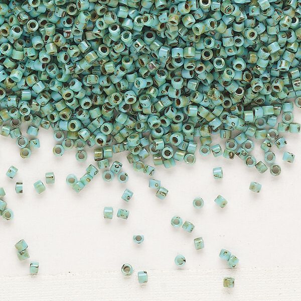 Seed bead, Delica®, glass, pkg/250g, #11 round, opaque Picasso turquoise blue (DB-2264). image number 0