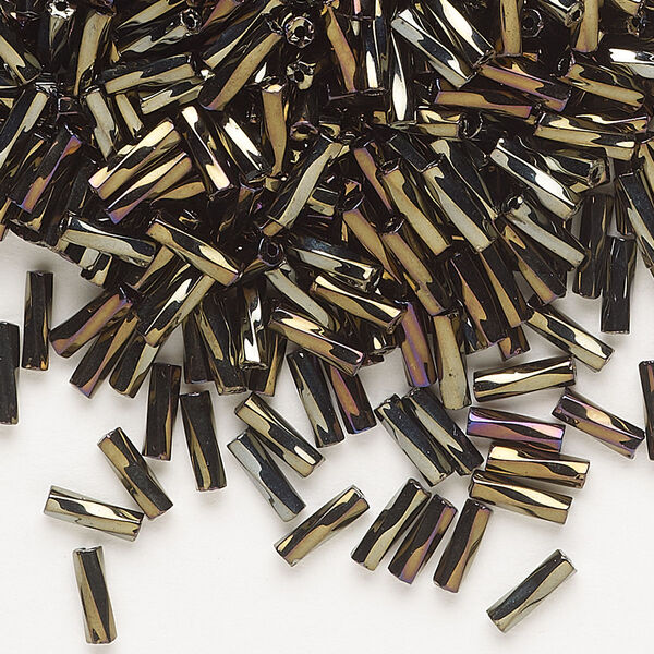 Bead, Preciosa Ornela Czech glass, bugle bead, pkg/50g, #3 twisted, brown iris opaque black, (59115). image number 0