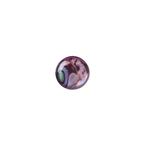 Cabochon, paua shell (coated / dyed), purple, 10mm calibrated round, Mohs hardness 3-1/2. Sold per pkg of 6. image number 0