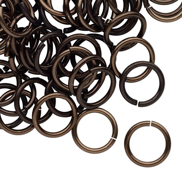 Jump ring, anodized tempered aluminum, brown, 12mm round, 9.2mm inside diameter, 15 gauge. Sold per pkg of 100. image number 0