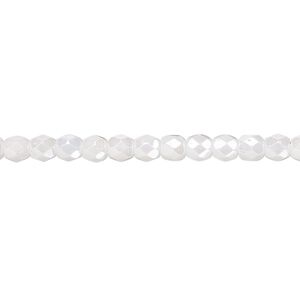 Bead, Czech fire-polished glass, opaque alabaster snow white luster, 4mm faceted round. Sold per 15-1/2" to 16" strand.