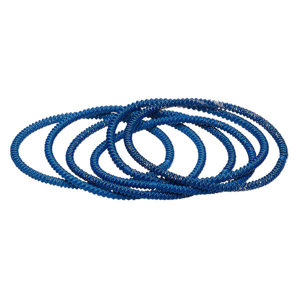 Bracelet, stretch, painted steel, blue, 3mm twisted coil, 7 inches. Sold per pkg of 6. image number 0