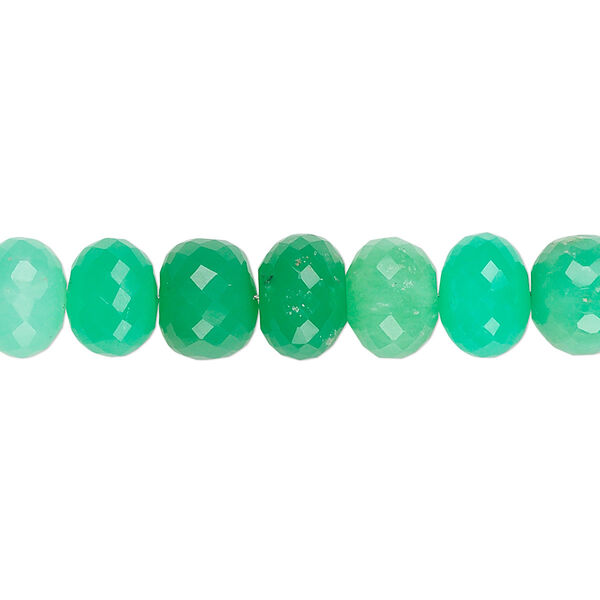 Bead, chrysoprase (natural), 6x3mm-9x6mm graduated hand-cut faceted rondelle, B grade, Mohs hardness 6-1/2 to 7. Sold per 8-inch strand, approximately 45 beads. image number 0