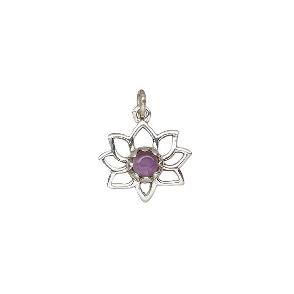 Amethyst / sterling silver 1pkg1, open lotus drop natural antiqued 14.5x12mm image number 1