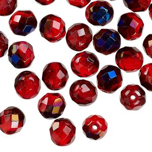 Czech fire-polished glass 1pkg50, faceted round bead mixed opacity half-coated blue iris red 8mm