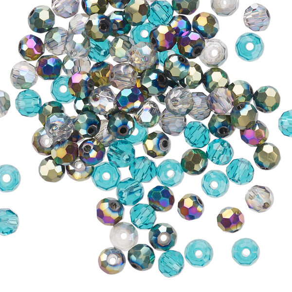 Bead mix 100pk 32 facets ocean, Celestial Crystal® 4mm round image number 0