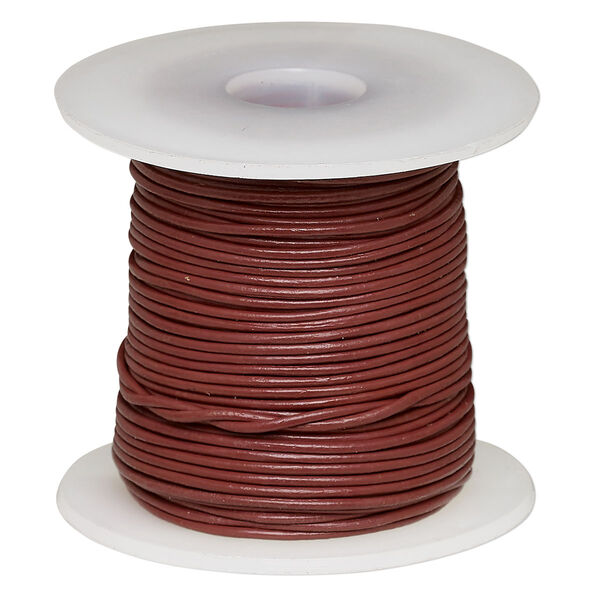 Cord, leather (dyed), rose, 1-1.2mm round. Sold per 25-yard spool. image number 0