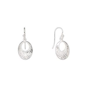 Earring, Create Compliments®, sterling silver, 28.5mm fancy oval go-go with fishhook ear wire. Sold per pair.