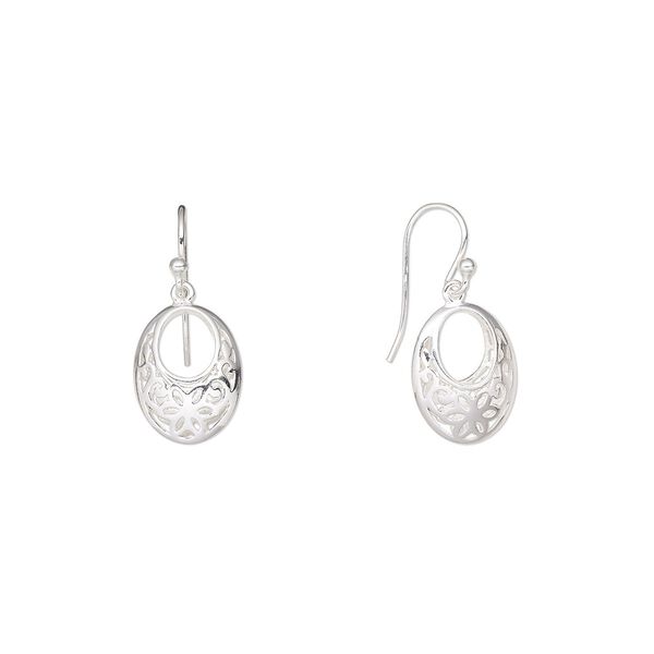 Earring, Create Compliments®, sterling silver, 28.5mm fancy oval go-go with fishhook ear wire. Sold per pair. image number 0