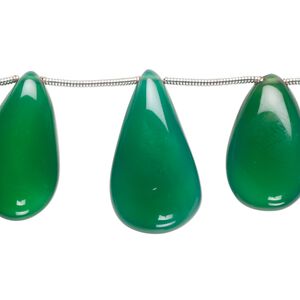 Green onyx 1pkg11, hand-cut top-drilled puffed teardrop bead graduated 15x11mm-24x16mm