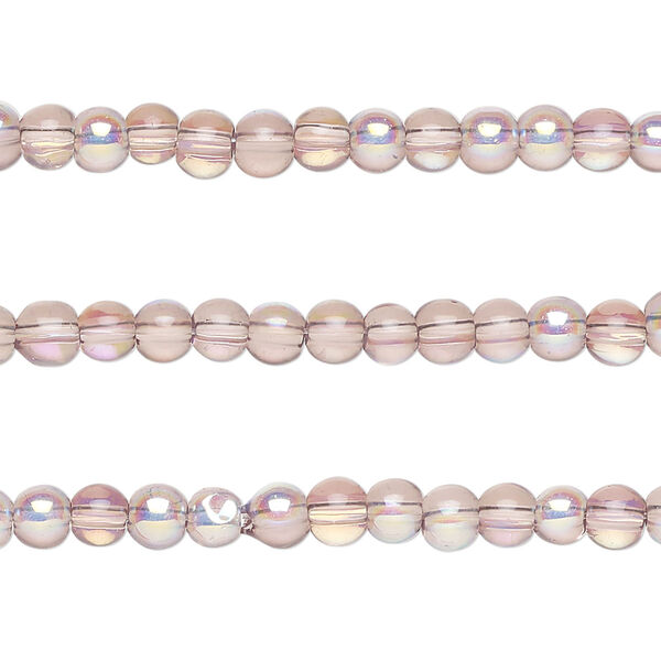 Bead, glass, pkg/(3) 6 inches, translucent lavender AB, 5mm round. image number 0