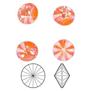 Chaton 4pk crystal orange glow DeLite, Crystal Passions® 14mm rivoli 1022