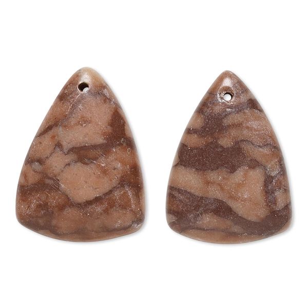 Drop, brown zebra stone (natural), 23x18mm-26x20mm puffed shield with flat back, C grade, Mohs hardness 3 to 3-1/2. Sold per pkg of 2. image number 0