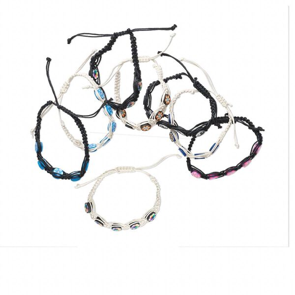Bracelet, polymer clay and cotton, multicolored, adjustable from 6-1/2 to 9 inches with wrapped knot closure. Sold per pkg of 8. image number 0