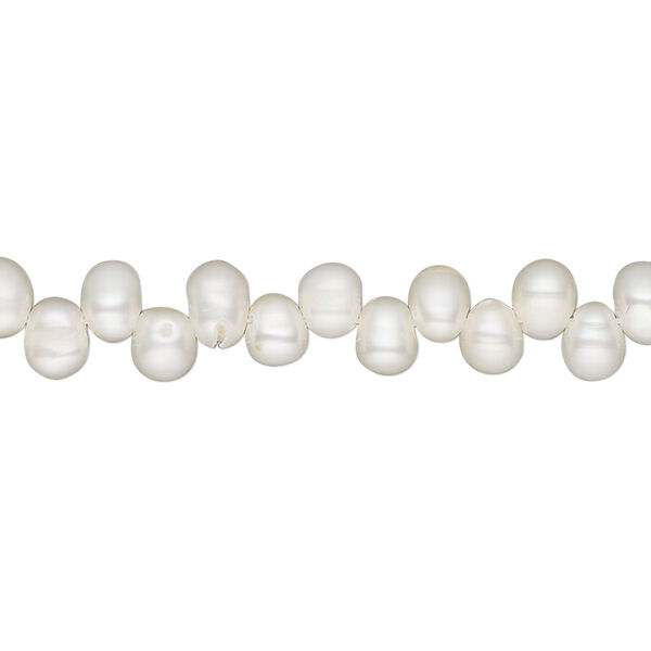Pearl, cultured freshwater (bleached), white, 5x4mm-7x5mm top-drilled rice, C grade, Mohs hardness 2-1/2 to 4. Sold per 16-inch strand. image number 0