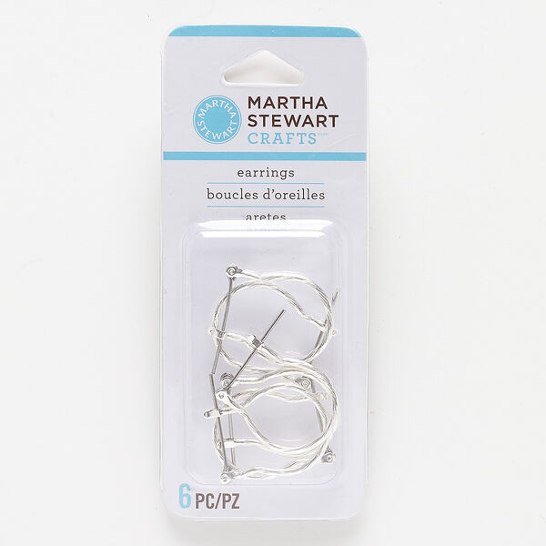 Earring, silver-finished steel, 25mm textured round hoop with latch-back closure. Sold per pkg of 3 pairs. image number 0