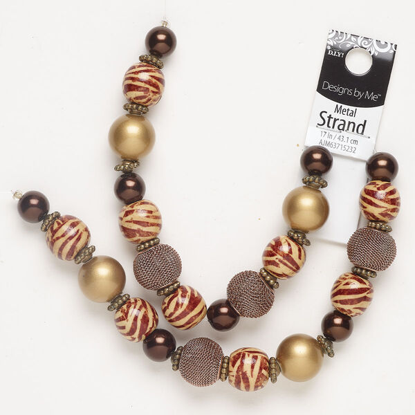 Brass / CCB acrylic / wood 1pkg1, beaded saucer bead 17 inch antique gold-finished / rose gold-finish / multi-browns mixed sizes image number 0