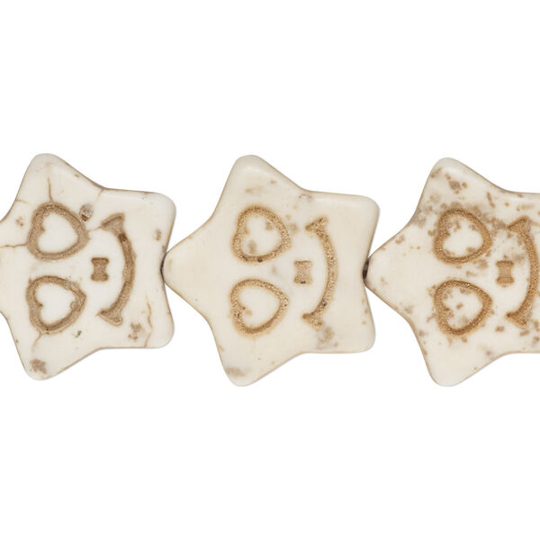 Bead, "howlite" (resin) (imitation), white, 20x19mm carved flat star. Sold per 15-inch strand. image number 0