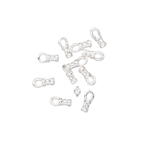 Crimp end, silver-plated brass, 4x2mm tube with loop, 1mm inside diameter. Sold per pkg of 10. image number 0