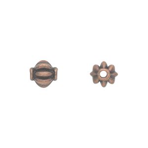 Bead, antique copper-plated "pewter" (zinc-based alloy), 8mm corrugated round. Sold per pkg of 50.