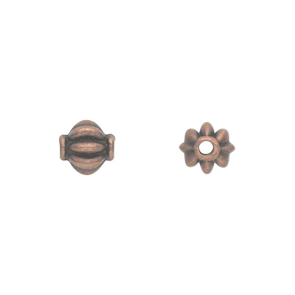 Bead, antique copper-plated "pewter" (zinc-based alloy), 8mm corrugated round. Sold per pkg of 50. image number 0