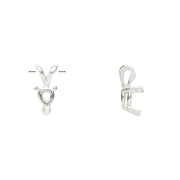 Pendant, Sure-Set™, sterling silver, 6mm 3-prong heart basket setting. Sold individually. image number 0