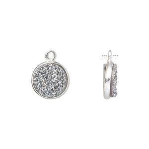 Druzy agate / sterling silver 1pkg1, electrocoated hand-cut flat round drop 11mm