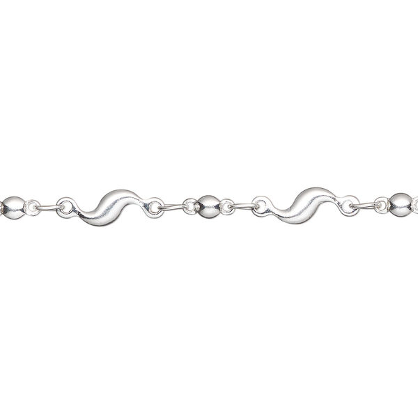 Chain, silver-plated brass, 4mm S-bar. Sold per pkg of 5 feet. image number 0