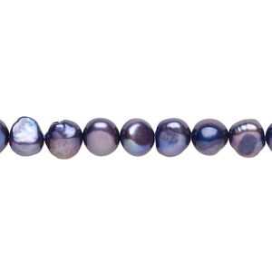 Freshwater pearl 1pkg1, flat-sided potato, 15 inch blue-purple 5-6mm cultured