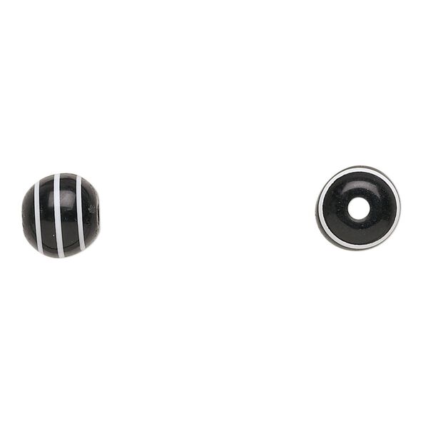 Bead, laminated acrylic, black and white, 8mm round. Sold per pkg of 100. image number 0