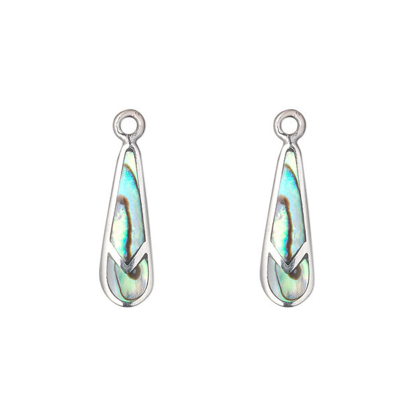 Drop, abalone shell (natural) and sterling silver, 17x6mm single-sided teardrop. Sold per pkg of 2. image number 0