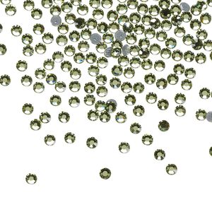 Flat back, Dance With Me™ crystal hotfix rhinestone, peridot, foil back, 2.3-2.5mm rose, SS8. Sold per pkg of 144 (1 gross).