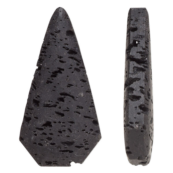 Focal, lava rock (waxed), black, 40x20mm teardrop, B grade, Mohs hardness 3 to 3-1/2. Sold per pkg of 2. image number 0