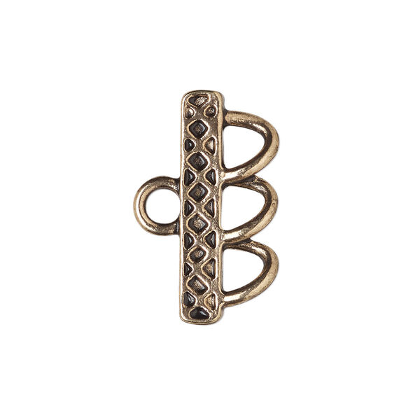 End bar, antique silver-finished "pewter" (zinc-based alloy), 25x4.5mm single-sided diamond design with 3 loops. Sold per pkg of 6. image number 0