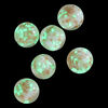 Bead, lampworked glass, clear /opaque white/ glow-in-the-dark / gold, 12mm round. Sold per pkg of 6. image number 1