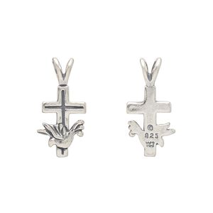 Sterling silver 1pkg1 antiqued dove cross pendant 20.5x10mm