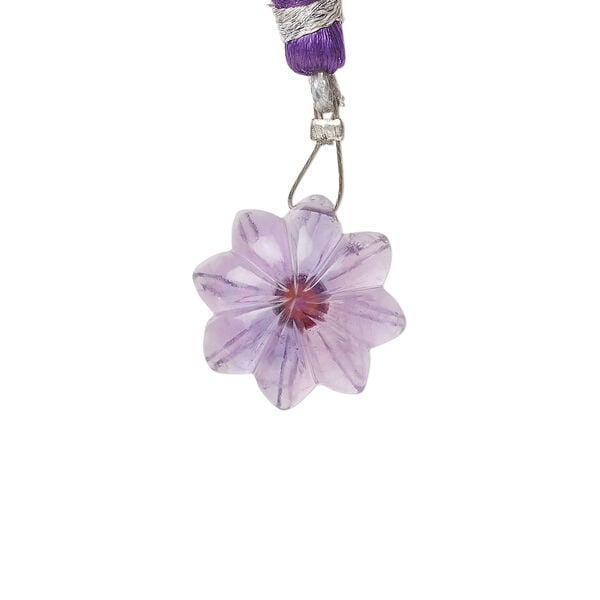 Amethyst / garnet 1pkg1, top-drilled hand-cut 1sided carved flower bead natural, 16mm image number 1