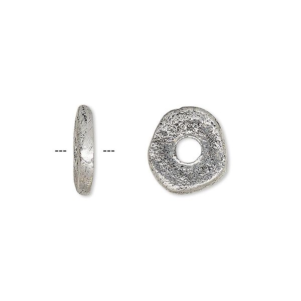 Bead, antique silver-plated brass, 13x2mm freeform rondelle with 3.5mm hole. Sold per pkg of 2. image number 0