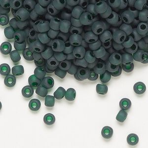 Seed bead, Dyna-Mites™, glass, transparent matte dark green, #6 round. Sold per 1/2 kilogram pkg.