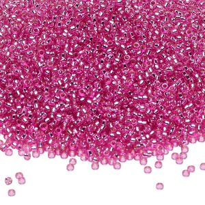 Seed bead, Miyuki, glass, pkg/250g, #15 rocaille, Duracoat® transparent silver-lined pink parfait, (RR-4267).
