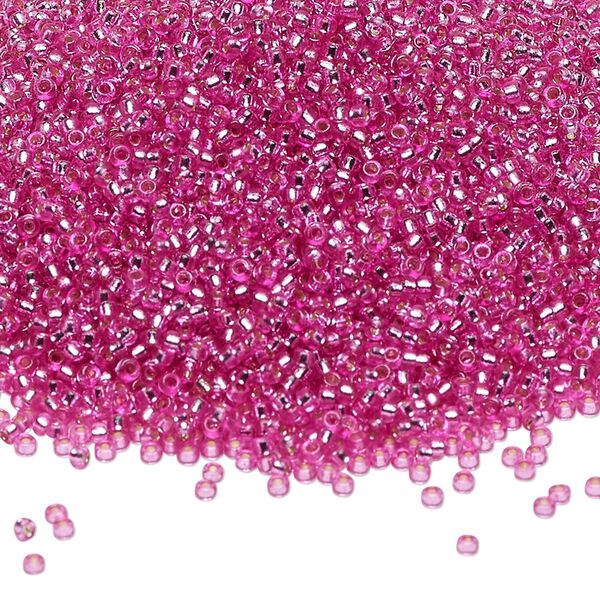 Seed bead, Miyuki, glass, pkg/250g, #15 rocaille, Duracoat® transparent silver-lined pink parfait, (RR-4267). image number 0