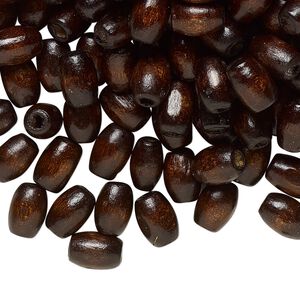 Bead, wood (dyed / waxed), dark brown, 8x5mm hand-cut oval. Sold per pkg of 500.